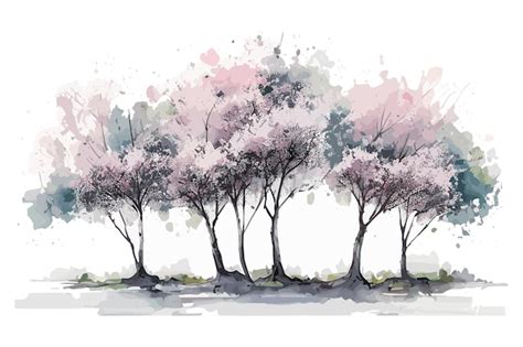 Une Aquarelle Repr Sentant Une Rang E D Arbres Vecteur Premium