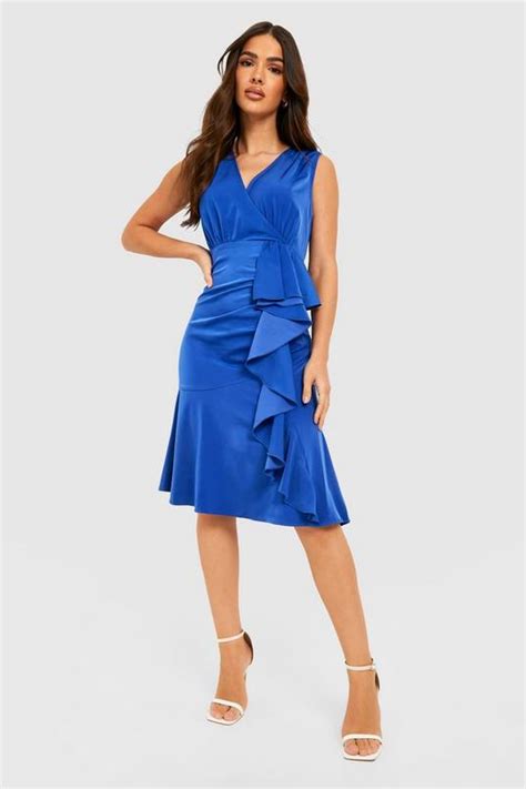 Satin Wrap Ruffle Midi Dress Boohoo Uk