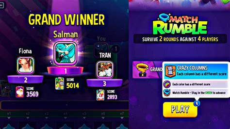 Crazy Column Rainbow Match Rumble 4 Players 2 Round Grand Winners With