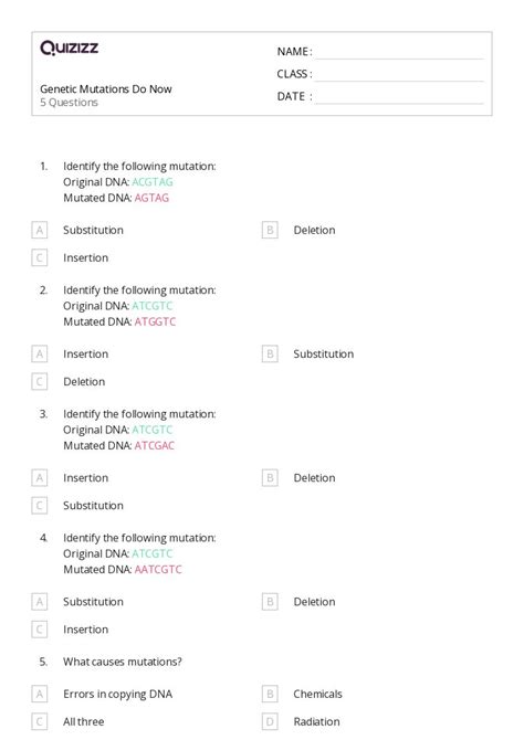 50 Genetic Mutation Worksheets For 12th Year On Quizizz Free And Printable