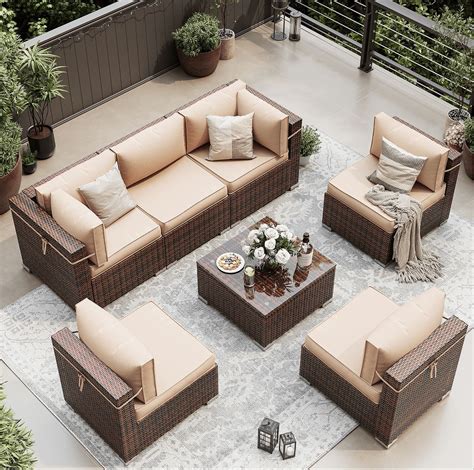 UDPATIO Patio Furniture Sets, Modular Rattan Outdoor Patio Sectional ...