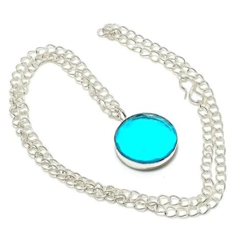 TOPACIO AZUL SUIZO Piedra Preciosa 925 Plata de Ley Joyería Collar 18