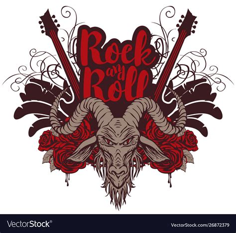 Rock And Roll Banner With Guitar Goat Roses Vector Image