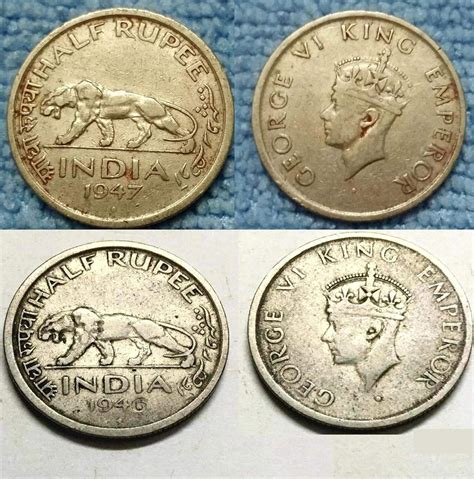 1947 British India King George KG V1 Tiger Half Rupee Set, 48% OFF