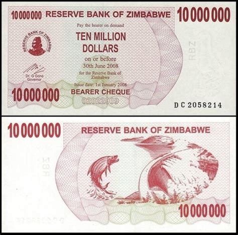 Bankbiljetten 055b Zimbabwe 10 Miljoen Dollars 2008 Unc