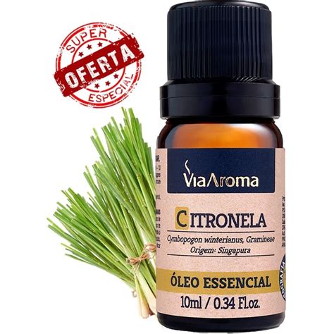 Óleo Essencial de Citronela 100 Puro Vegano e Natural Via Aroma 10ml