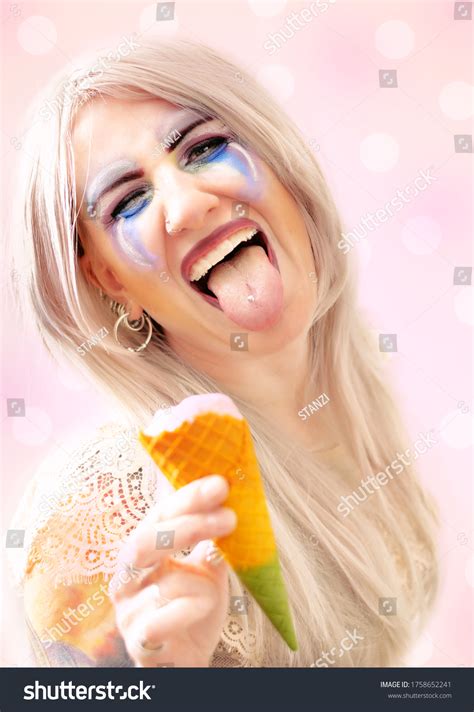 Cute Blonde Woman Her Tongue Out Stock Photo Shutterstock