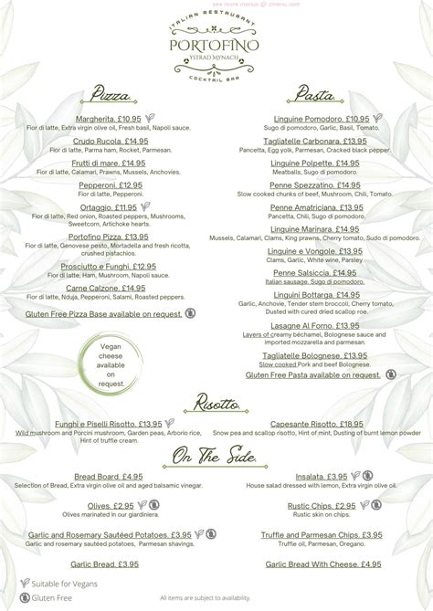 Online Menu Of Portofino Ystrad Mynach Italian Restaurant And Cocktail