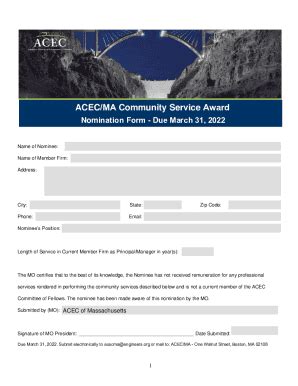 Fillable Online Community Service Awards Nomination Form Null Fax