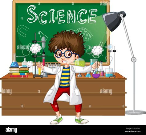 Scientist Cartoon Character With Science Lab Objects Illustration Stock