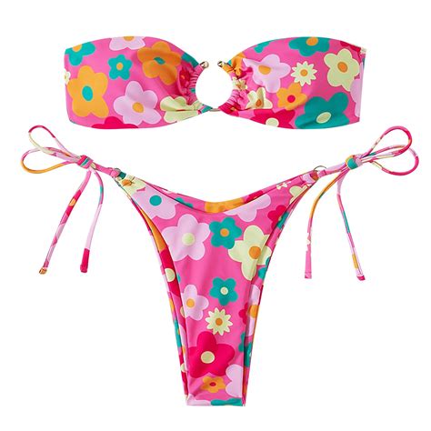 Split Bikini Swimsuit Fashion Flower Print Women S Piece Sexy Swimsuit Two Swimwears Tankinis