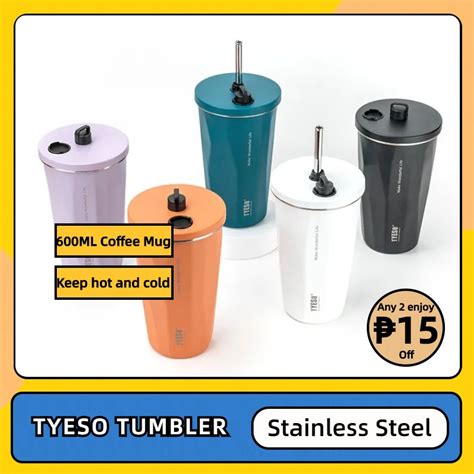 Tyeso Coffee Mug With Straw Insulated Vacuum Tumbler Stainless Steel