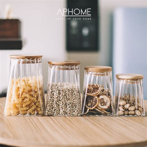 Jual APHOME Toples Kaca Kontainer Makanan Dengan Tutup Bambu Kedap