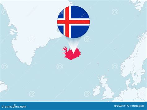 Europa Con El Mapa De Iseland Seleccionado Y El Icono De La Bandera De