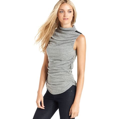 Dkny Sleeveless Ruched Mock Turtleneck In Gray Lyst