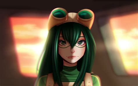 Download Wallpapers Tsuyu Asui Green Hair Boku No Hero Academia Artwork Manga Asui Tsuyu