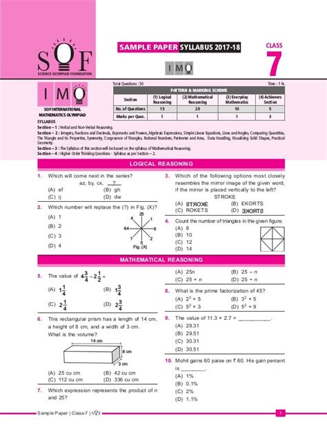 Class 7 Imo Maths Olympiad Official Sample Question Paper Olympiad Tester Porn Sex Picture