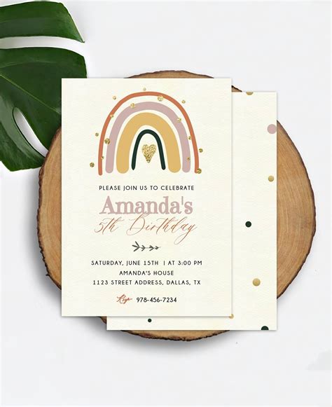 Boho Rainbow Invitation Template Free Web Boho Rainbow Party Birthday