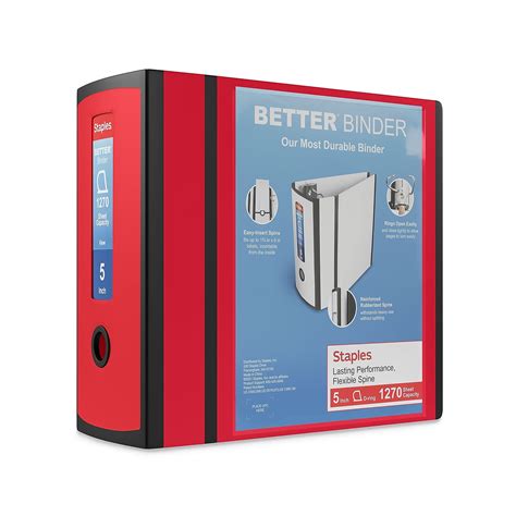 Staples Better Red 5-inch D-Ring View Binder with 1270 Sheet Capacity