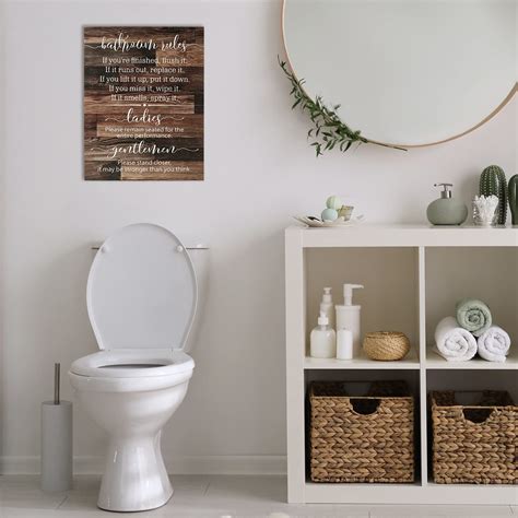 Jetec Toilet Rules Bathroom Sign Rustic Wood Funny Bathroom Hanging