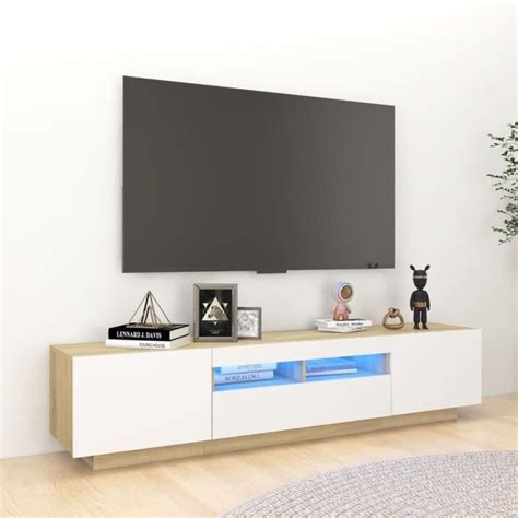 Meuble Tv Jill Banc Tv Avec Lumi Res Led Contemporain Blanc Et