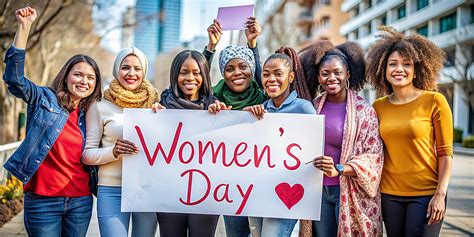 Diverse Group Of Women Celebrate International Womens Day With A Sign