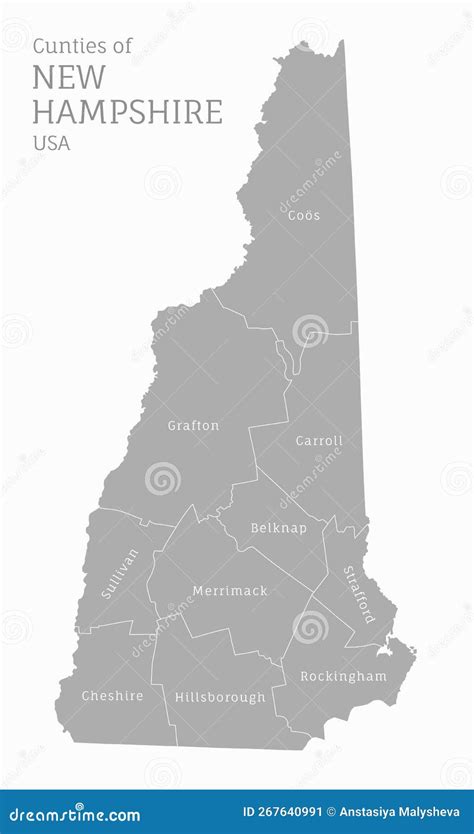 Mapa Gris Altamente Detallado Del Nuevo Estado De Hampshire Ilustración