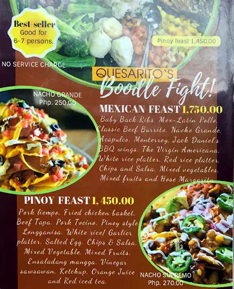 Menu at Quesarito Mexican Cocina restaurant, Manila