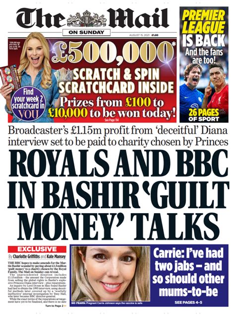 Mail On Sunday Front Page 15th Of August 2021 Tomorrows Papers Today