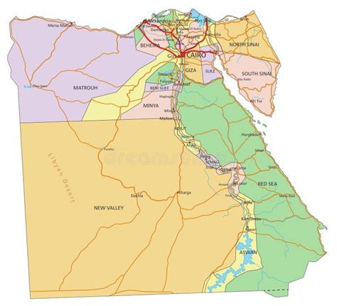 Egypt Detailed Editable Political Map With Labeling Stock Vector