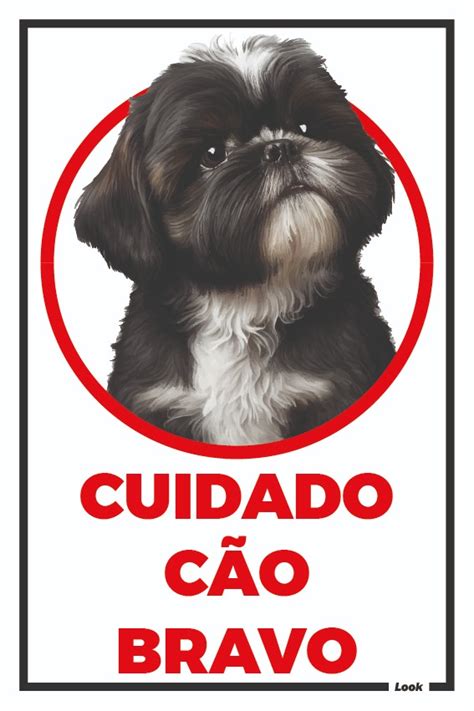 Placa de Sinalização Aviso Cuidado Cão Bravo Shihtzu Look Placas de