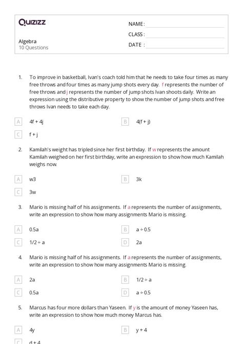 50 Algebra Worksheets For 6th Class On Quizizz Free And Printable