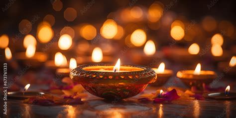 Diwali festival of lights home decorated with lights lamps and flowers ...