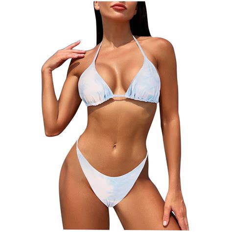 WREESH Womens Two Piece Swimsuit Halter Bikini Set High Cut Bikini