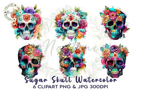 Sugar Skull Watercolor Clipart Graphic By Nastine · Creative Fabrica