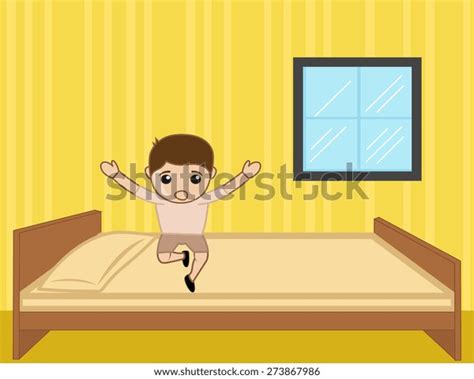 Cute Funny Boy Jumping On Bed Stock Vector (Royalty Free) 273867986 ...