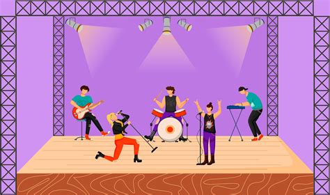 Punk rock band flat vector illustration. Music group with two vocalists