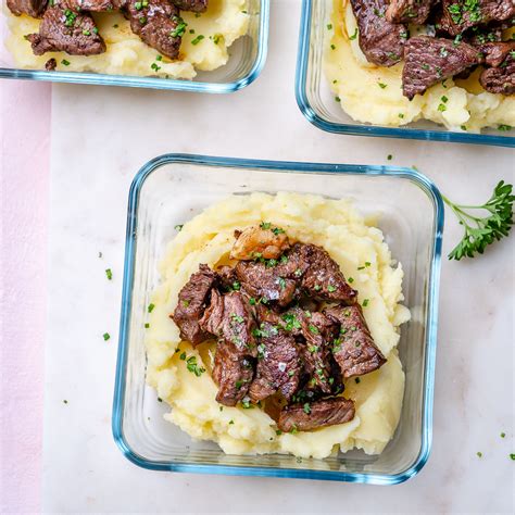 Garlic Butter Steak Bites with Mashed Potatoes for Meal Prep | Clean Food Crush