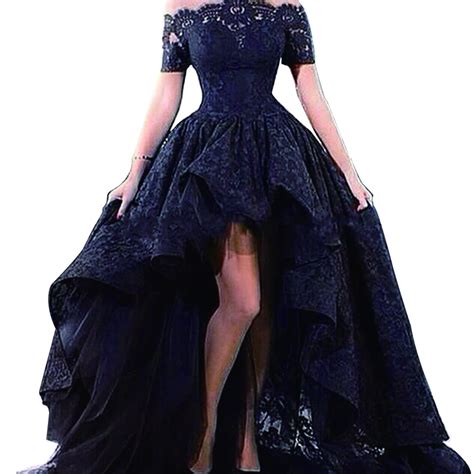 Vestidos De Festa Black Lace Front Short Long Puffy Prom Gown Party