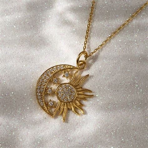 Crescent Moon And Sun Necklace K Solid Gold Necklace Moon Etsy