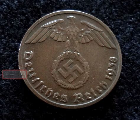 Wwii German Germany 3rd Reich Nazi Coin Swastika 1938 D 1