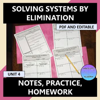 Solving Systems By Elimination Notes Practice Homework Editable U