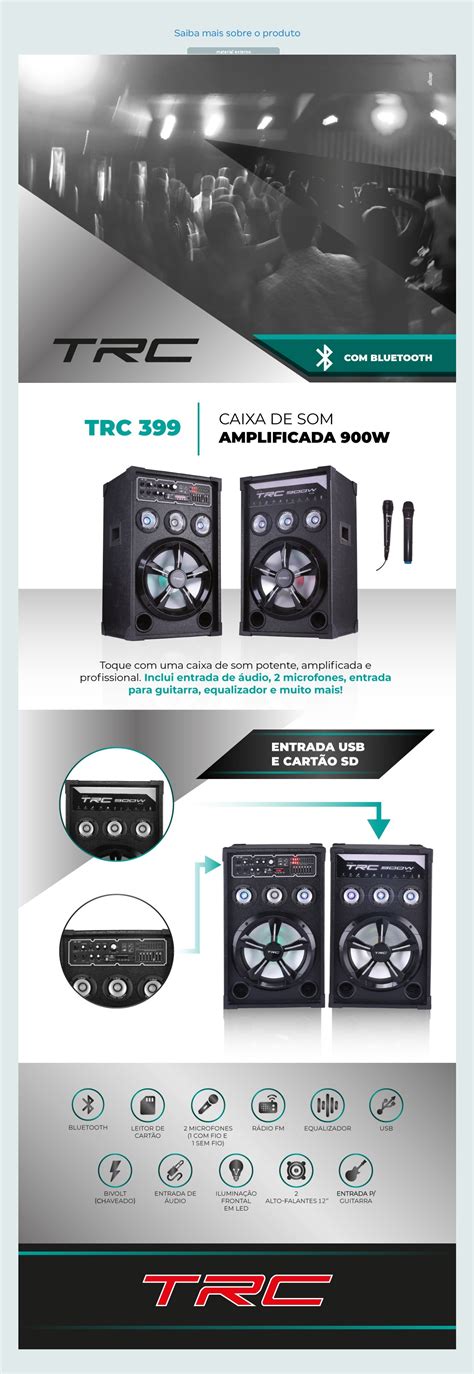 Caixa De Som Bluetooth Trc Amplificada W Microfone Usb