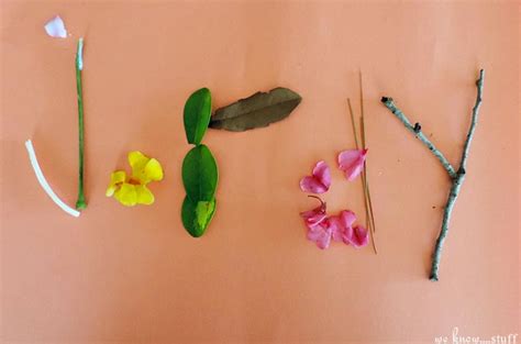 Kids Nature Hunt: Homemade Name Art Craft - we know stuff