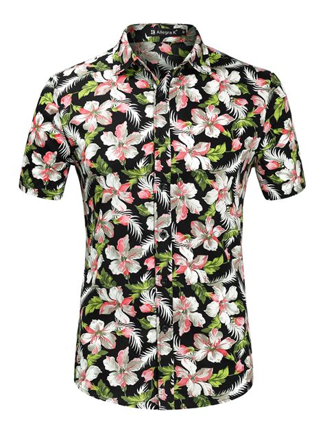 Lars Amadeus Mens Floral Print Short Sleeve Point Collar Hawaiian