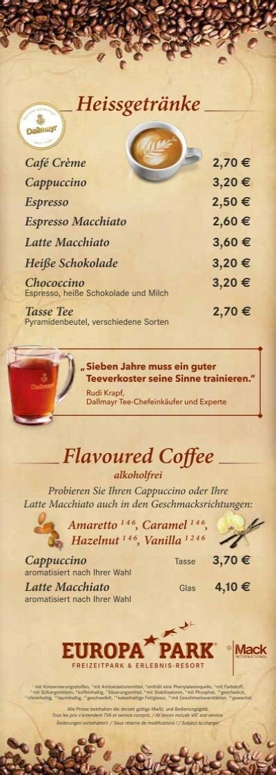 Kaffee Kuchen Karte Schloss Balthasar Europa Park