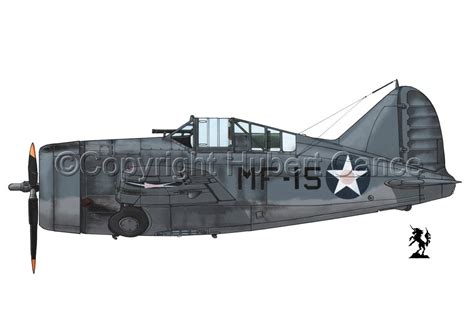 Painting Brewster F2a 3 Buffalo 11 Original Art By Hubert Cance