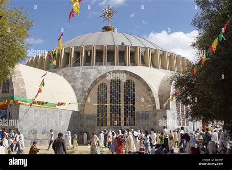 AXUM ETHIOPIA NOVEMBER 30 2014 People Visiting The Cathedral Of