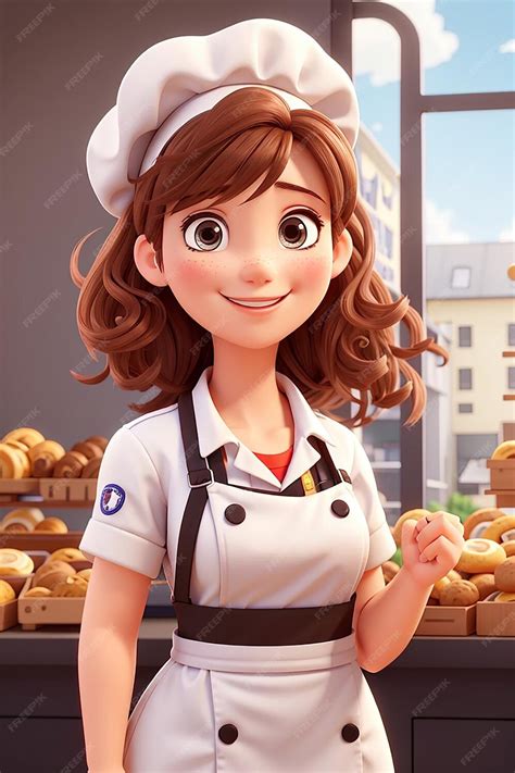 Premium Ai Image Cute Bakery Chef Girl Smiling In Uniform Mascots