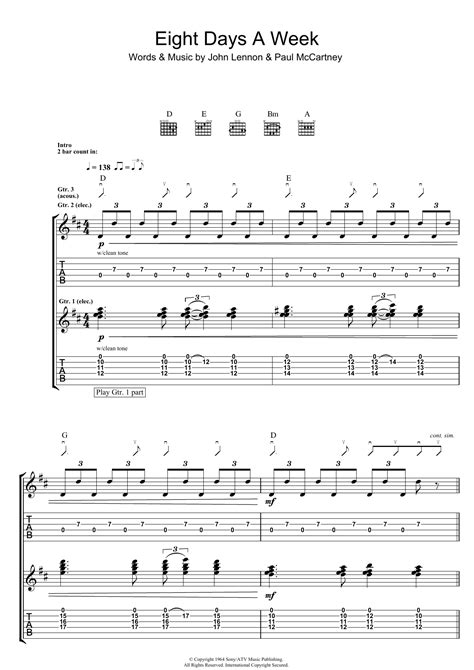 Eight Days A Week by The Beatles - Guitar Tab - Guitar Instructor